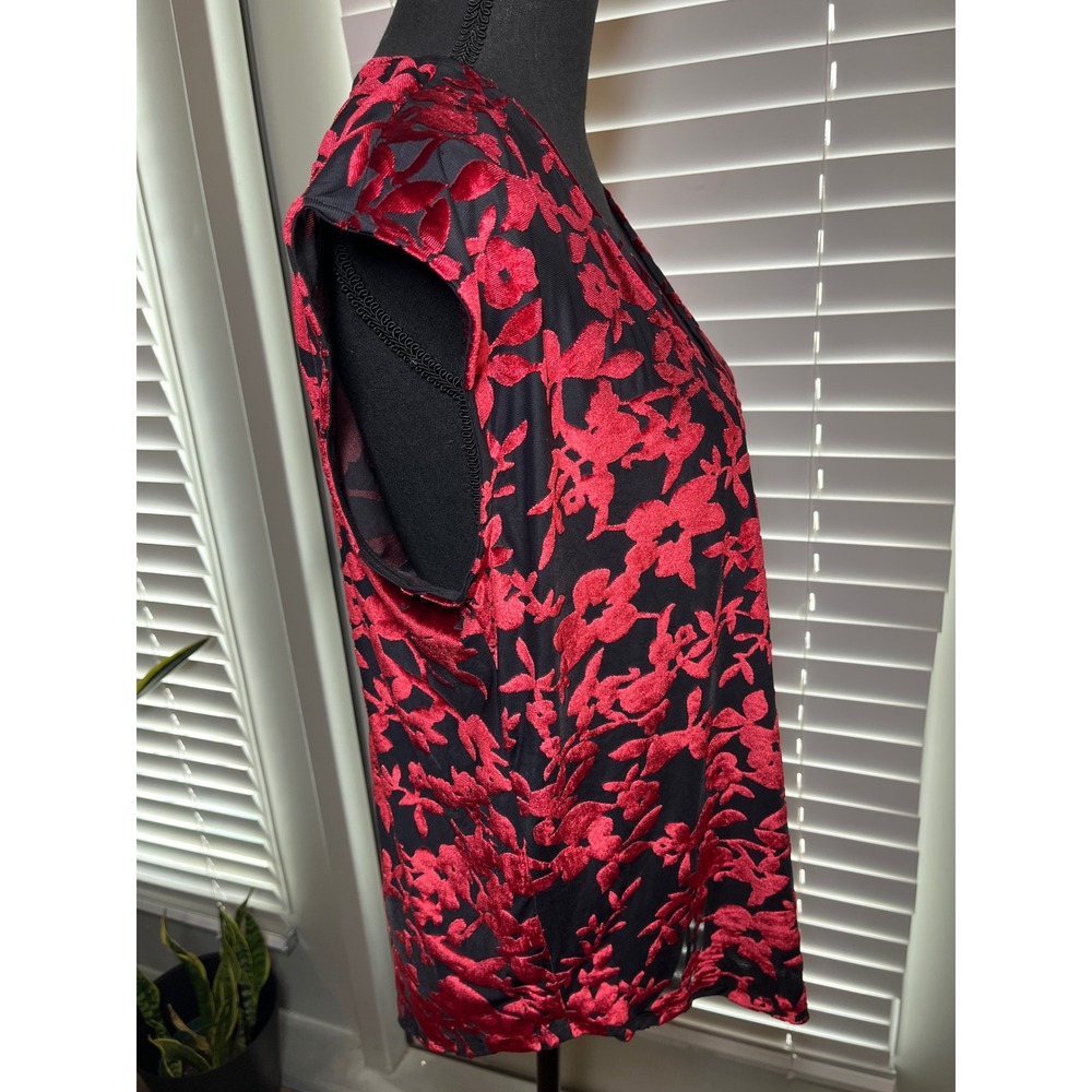 Dear John Yanis Red Black Burnout Velvet Floral Top Dark Romance Soft Grunge S - Picture 3 of 9